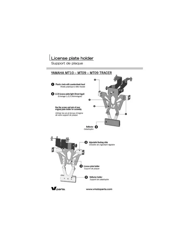 Acheter Direct Support de plaque V PARTS noir Yamaha MT-09/MT-10