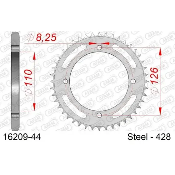 Soldes Couronne Acier 44 dents pour chaine 428
