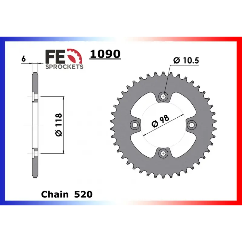 Achetez Aujourd&rsquo;hui Couronne Acier 40 dents pour chaine 520 – France Equipement 1006.1090.40