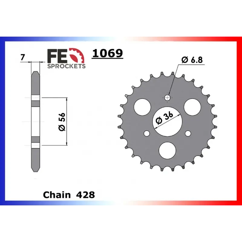 Authentique Couronne Acier 37 dents pour chaine 428 – France Equipement 2408.1069.37