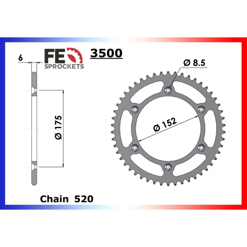 Couronne Acier 49 dents pour chaine – France Equipement 3010.3500.49 Haute Qualité