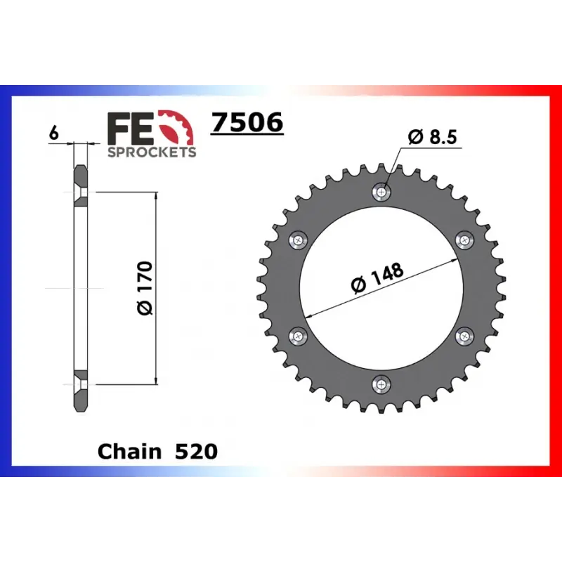 Couronne Acier 53 dents pour chaine 520 – France Equipement 4907.7506.53 Prix Cassé