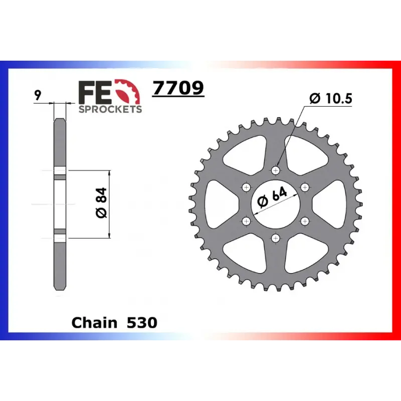 Authentique Couronne Acier 44 dents pour chaine 530 – France Equipement 8007.7709.44