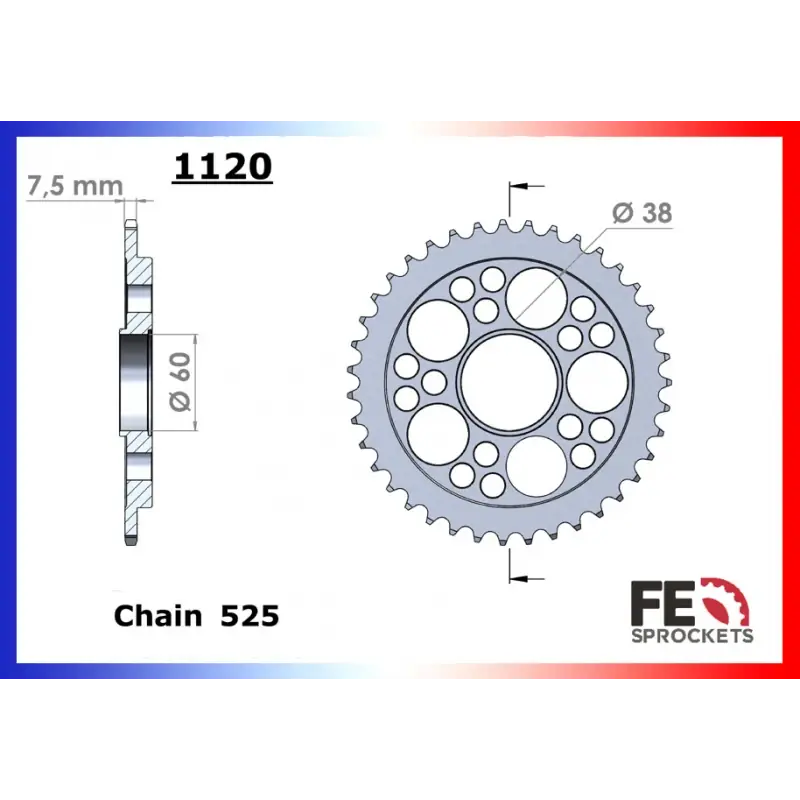Authentique Couronne Acier 41 dents pour chaine 525 – France Equipement 9430.1120.41
