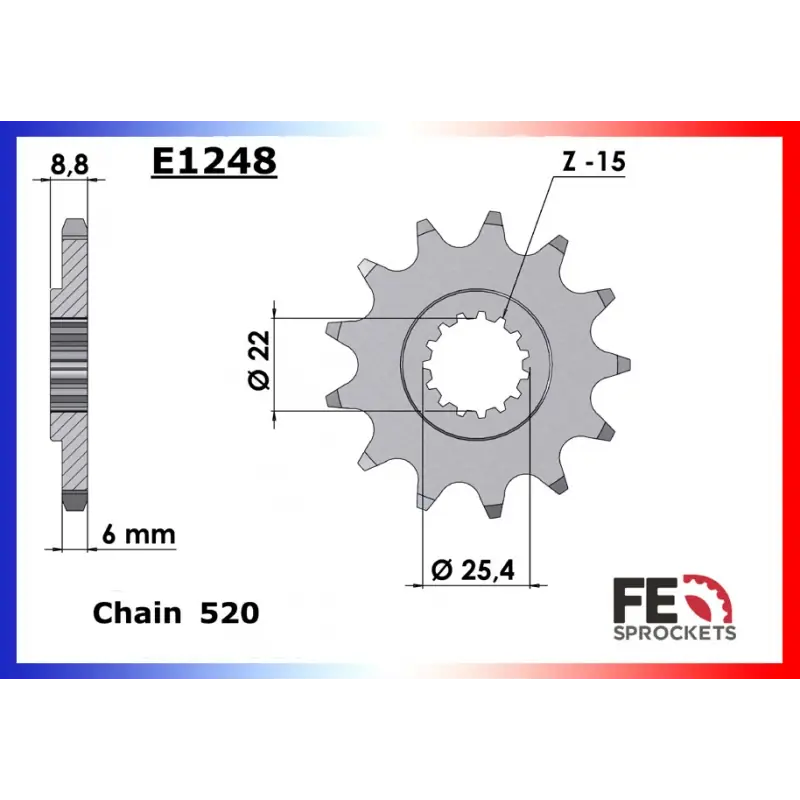 Pignon 14 dents pour chaine 520 – France Equipement 11520.E1248.14 Haute Qualité