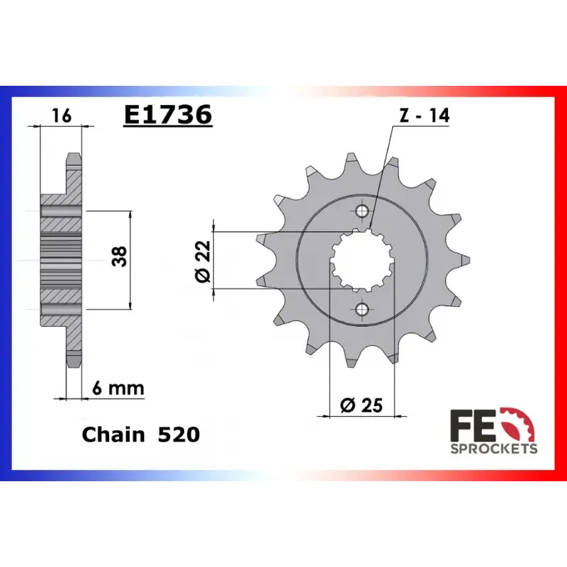 Dernière Chance Pignon 16 dents pour chaine 520 – France Equipement 12058.E736.16