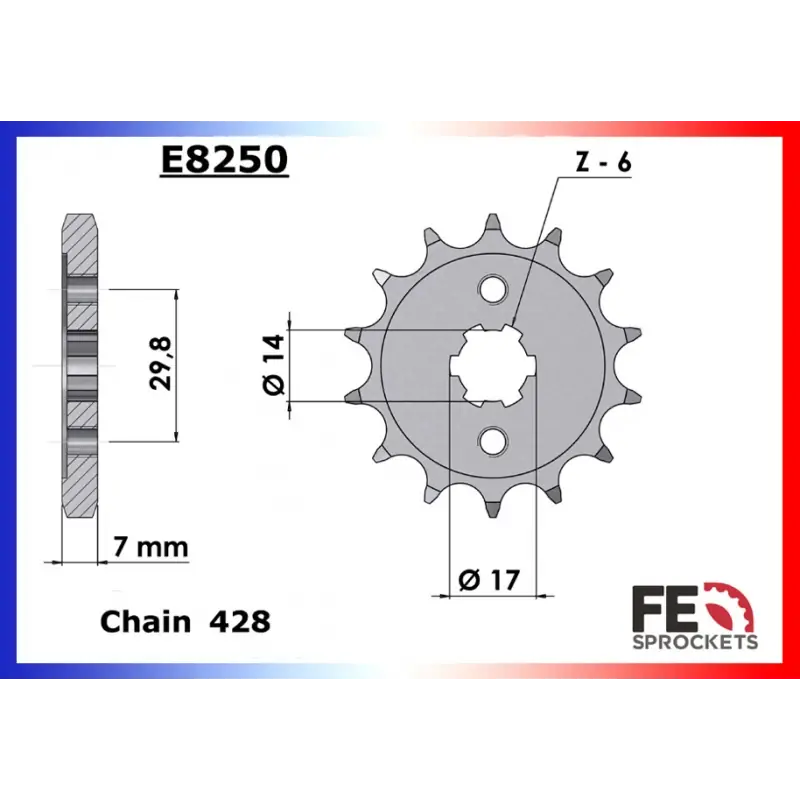 Usine Directe Pignon 14 dents pour chaine 428 – France Equipement 1403.E8250.14