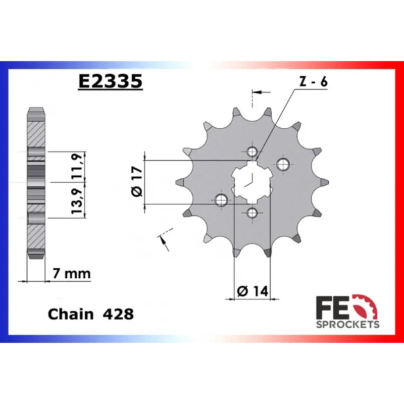Certifié Pignon 12 dents pour chaine 428 – France Equipement 3984.E2335.12