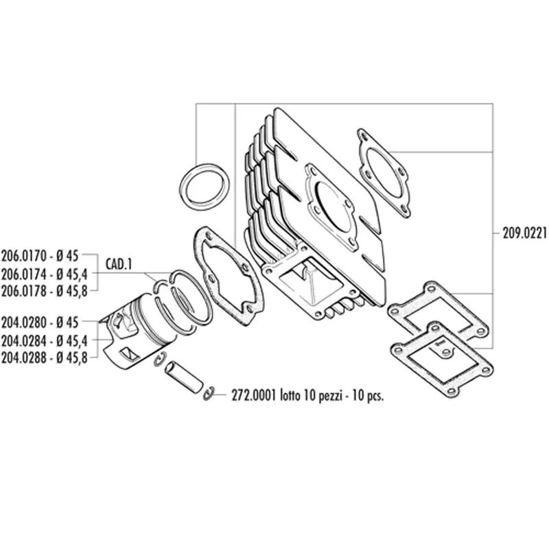Joints haut moteur 70cc Yamaha DT / RD / TY / Chappy – POLINI Fonte Expédition Rapide