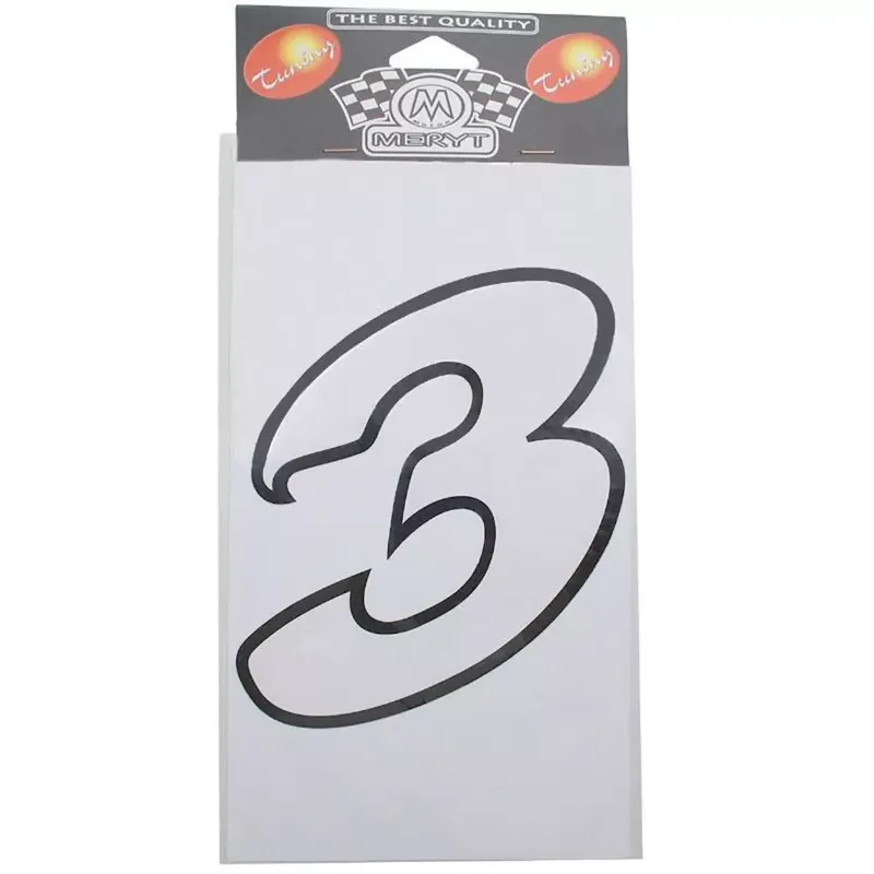 Autocollant / Sticker – MERYT Numéro 3 Blanc 13cm Nouveauté