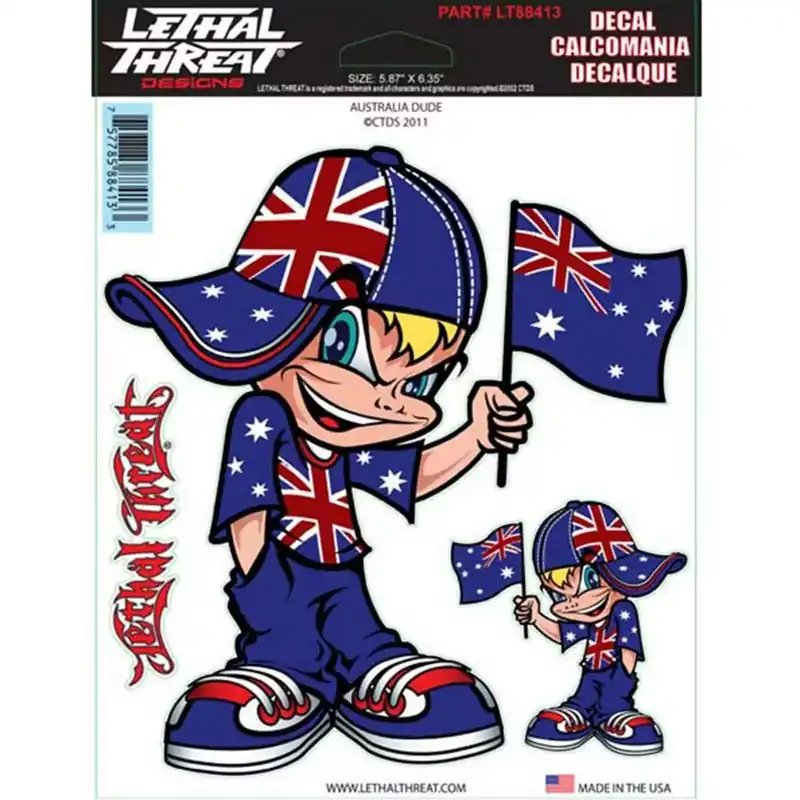 Autocollant / Sticker – LETHAL THREAT Australia Dude 15 x 20cm Vente Directe