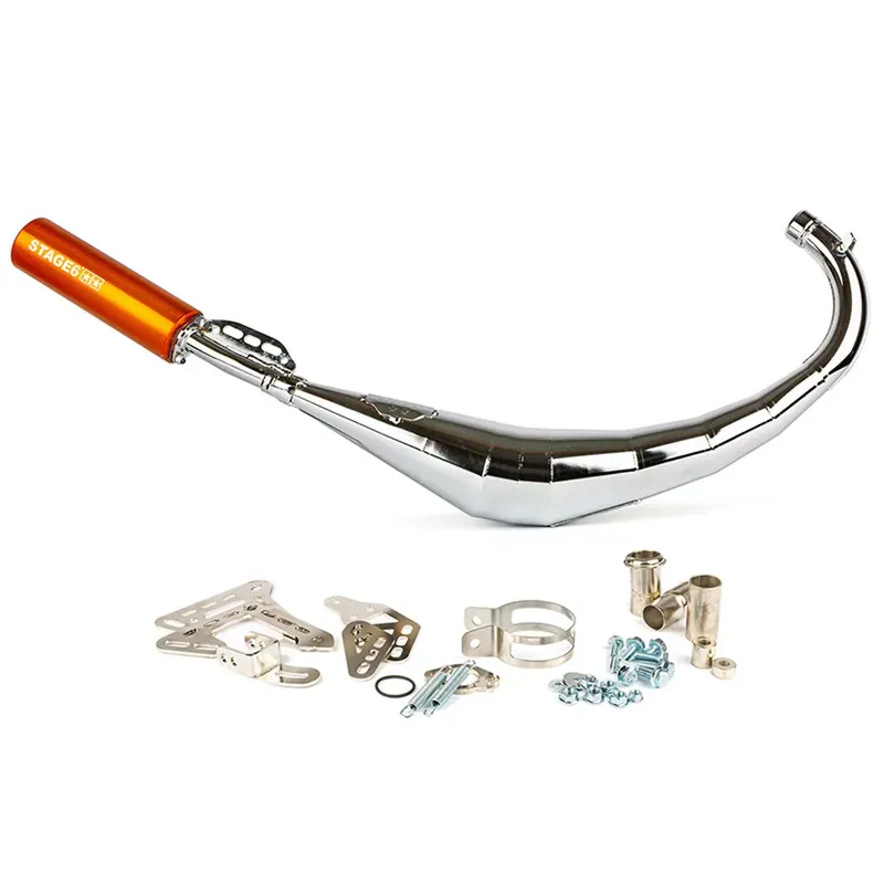 Pot Passage Bas AM6 Derbi Senda 50 / 88cc – Streetrace Chromé CNC Orange Stage6 Retour Gratuit