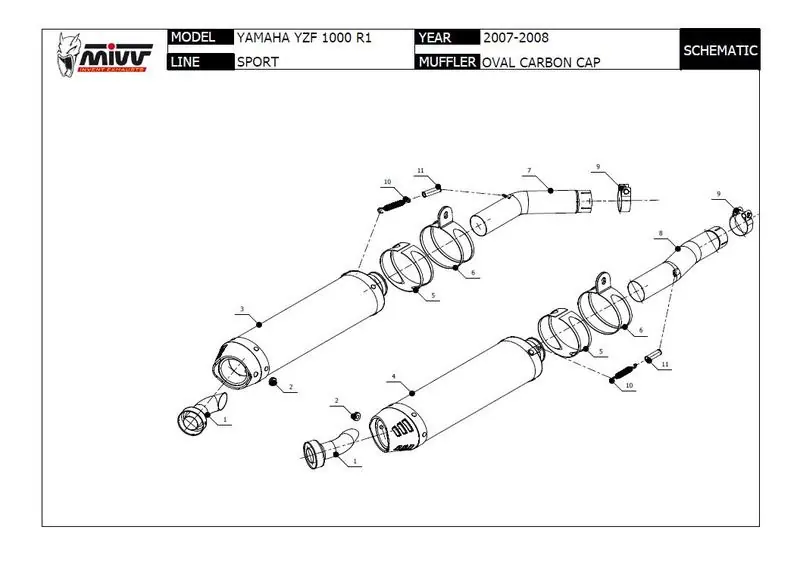 Mivv 2 silencieux Sportline inox pour YZF R1 2007/2008 Soldes