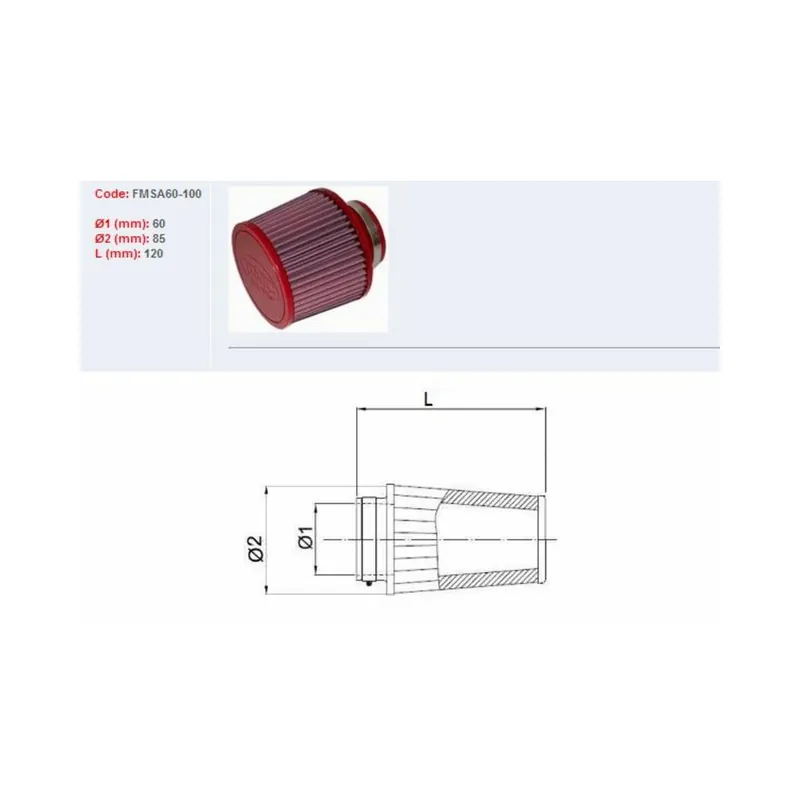 Filtre à air BMC conique Ø60mm – FMSA60-100 Bon Marché
