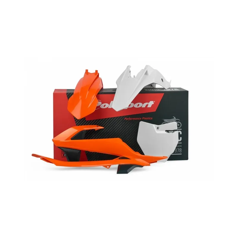 Kit plastique POLISPORT avec cache boîte à air/plaques latérales couleur origine (2016) KTM SX65 Nouvelle Collection