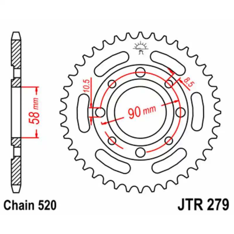 Couronne JT SPROCKETS acier standard 279 – 520 Populaire