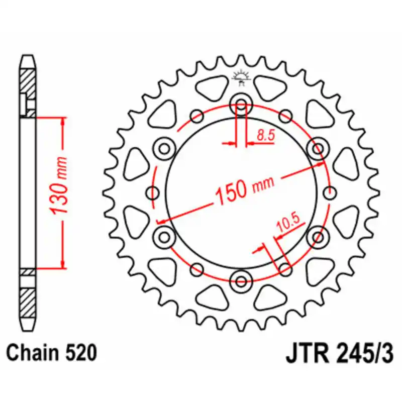 Couronne JT SPROCKETS acier standard 245/3 – 520 Réduction