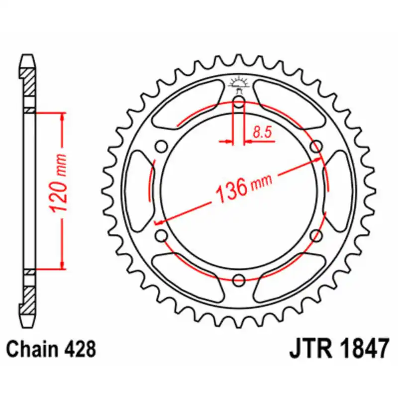Couronne JT SPROCKETS acier standard 1847 – 428 Petit Prix