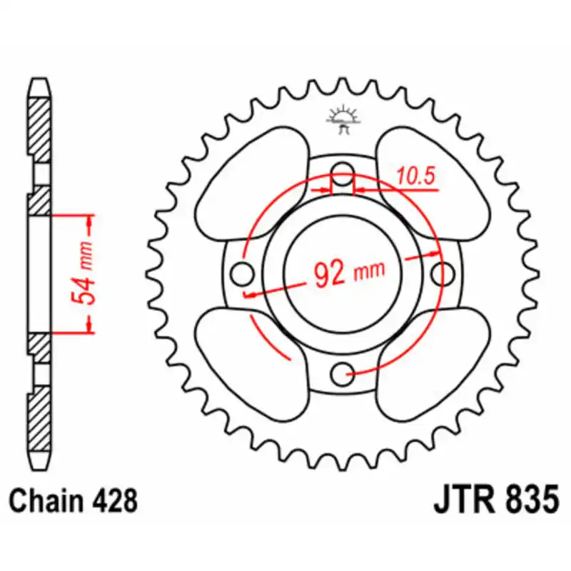 Couronne JT SPROCKETS acier standard 835 – 428 Expédié Aujourd&rsquo;hui