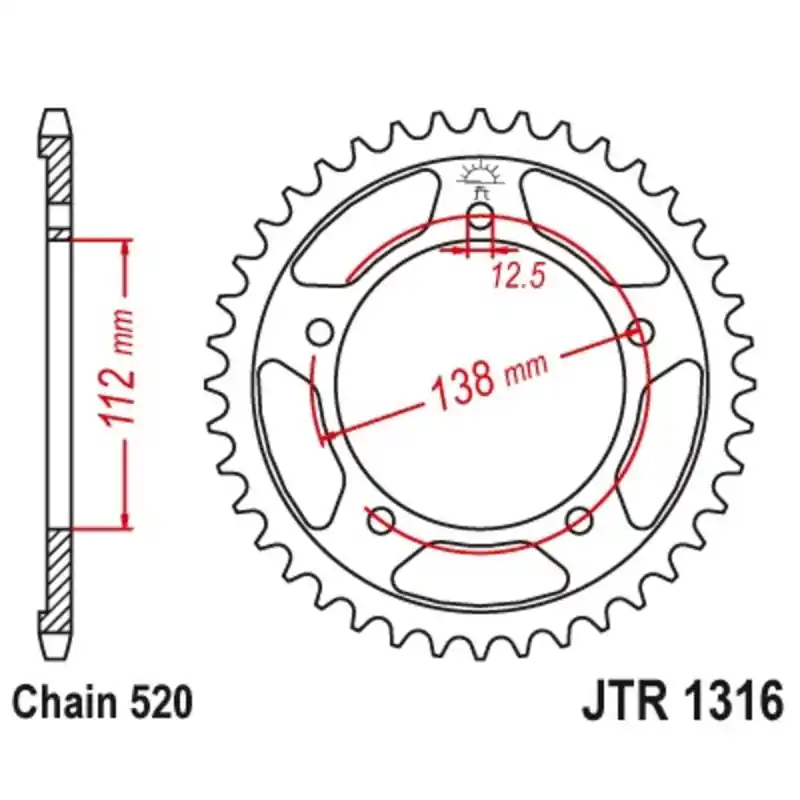 Couronne JT SPROCKETS acier standard 1316 – 520 Expédition Rapide