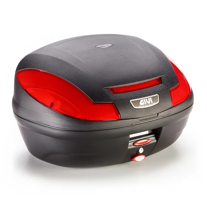 Pas Cher E470 Simply III Topcase MONOLOCK noir avec catadioptres rouges et housse sans plaque d&rsquo;origine Givi