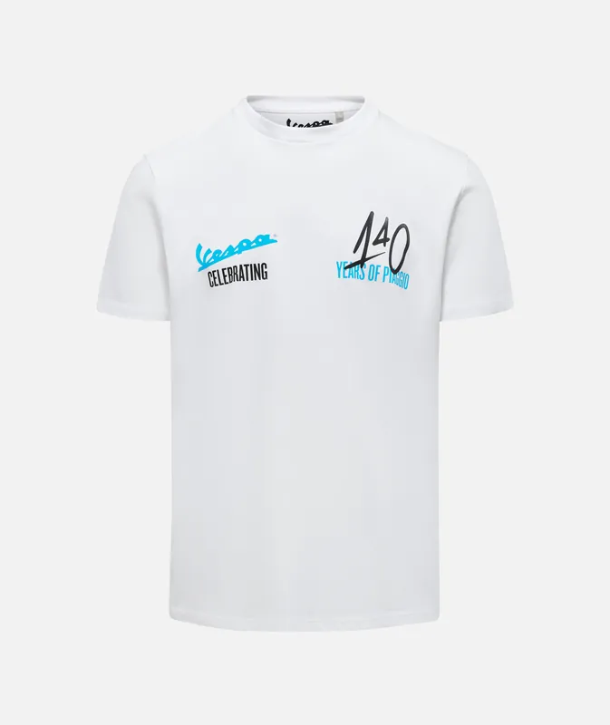 Réduction T-shirt Vespa « 140 ans Piaggio » blanc bleu XS