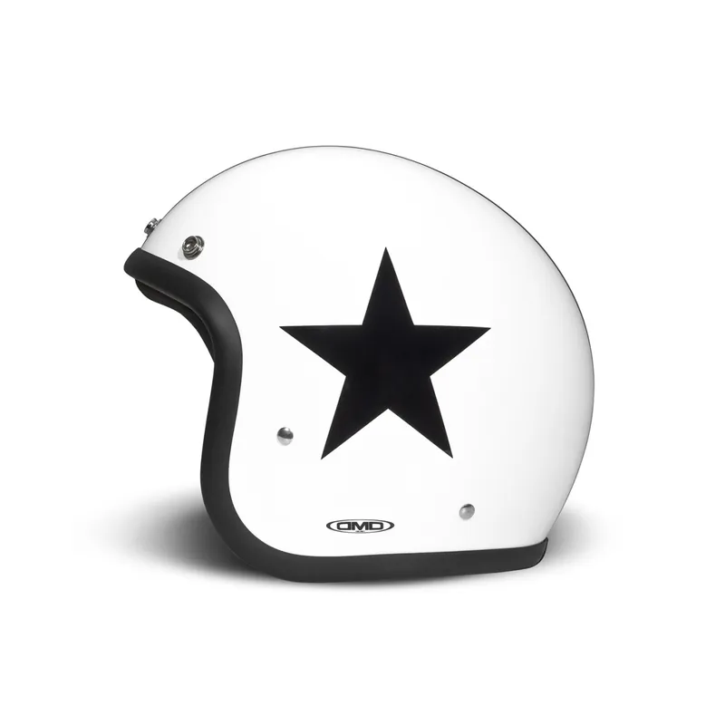 Nouvel Arrivage DMD casque jet rétro, blanc, mat, Star White, fibre de verre, ECE 22.06 XS